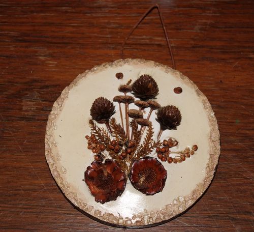 Salzteig-Kachel, rund, mit Blumen, 12 cm